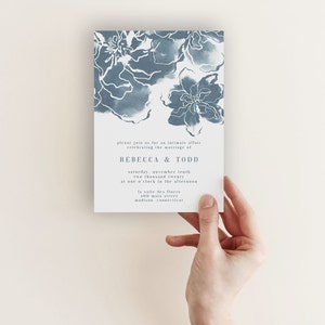 Dusty Blue Abstract Floral Wedding Invitation, Abstract Watercolor Floral Invite Template, Blue Floral Wedding Invite DIY, Printable Wedding image 2