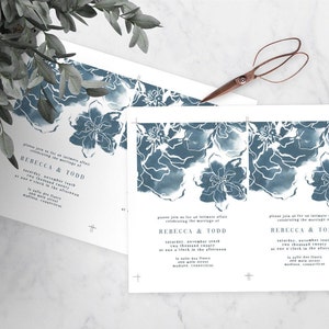 Dusty Blue Abstract Floral Wedding Invitation, Abstract Watercolor Floral Invite Template, Blue Floral Wedding Invite DIY, Printable Wedding image 4