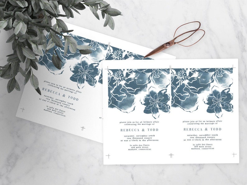 Dusty Blue Abstract Floral Wedding Invitation, Abstract Watercolor Floral Invite Template, Blue Floral Wedding Invite DIY, Printable Wedding image 4