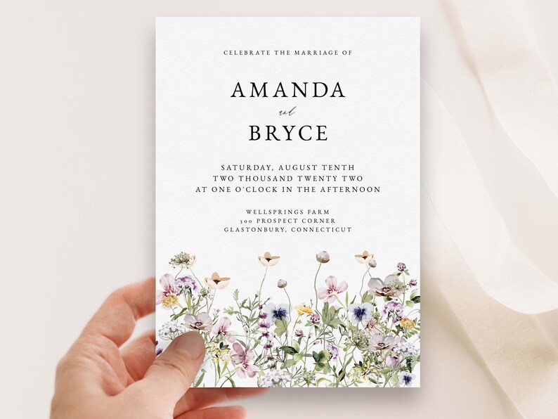 Wildflower Wedding Suite Spring Garden Invitation Template Printable Floral Wedding Invite Cottage Garden Wedding Invitation
