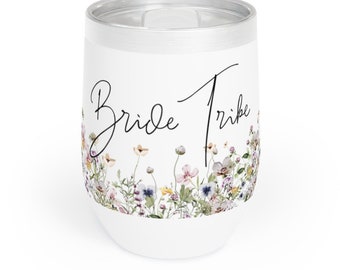 Wildflower BrideTribe Insulated Wine Tumbler, Wildflower Wine Tumbler Personalized, Custom Wine Tumbler, Bridesmaid Gift, Bridal Party Favor