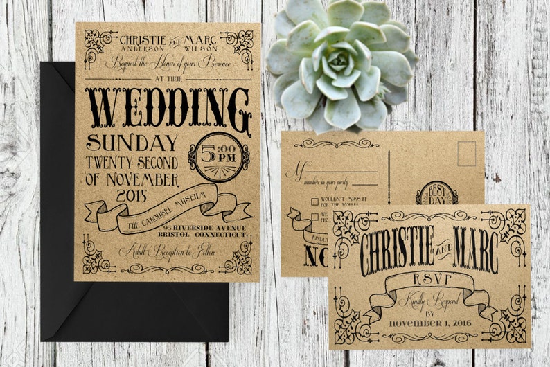 Vintage Nostalgic Carnival Wedding Invitation Suite Printable Digital File image 1