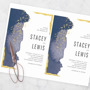 Geode Blue Gold Modern Watercolor Invitation Suite Printable Template DIY Instant Download image 3