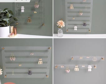 SVG Wall Mounted Horizontal Earring Stand Holder | Acrylic Laser Cut File for Glowforge | Stud Dangle Holder | Jewelry Display for Earrings