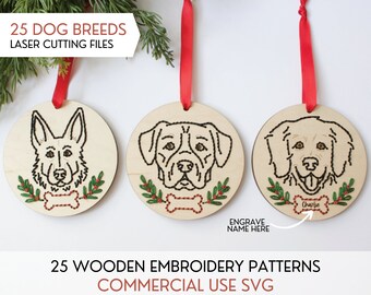 SVG Personalized Dog Breed Christmas Ornament Embroidery Patterns For Laser Cutting | Glowforge Beginner Project | Customized Cut File