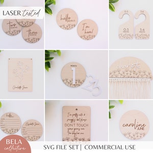 SVG klaver themabundel bestand set babymijlpalen, digitale snijbestanden voor Glowforge laser, genderneutraal babydecor, midden van de eeuw modern