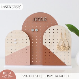 Triple Arch Earring Stand SVG Laser Cut File for Glowforge, Beginner Project, Jewelry Boho Holder Custom Stud Earring Display