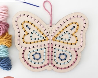SVG Butterfly Yarn Embroidery Sewing Set for Laser Cutting, Kids First Sewing Project, Craft Kit Modern DIY, Glowforge Cut File