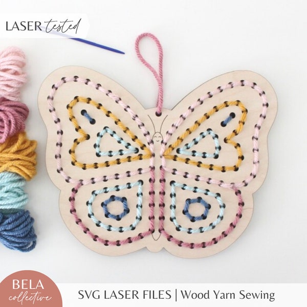 SVG Schmetterling Garn Stickerei Nähset für Laserschneiden, Kids Erstes Nähprojekt, Bastelset Modernes DIY, Glowforge Cut File