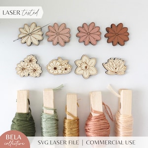 SVG Floral Needle Minders Set For Laser Cutting, Glowforge Beginner Project, Sewing Floss Cross Stitch Supplies, Needle Keeper Embroidery
