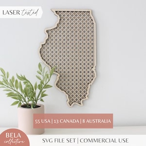 SVG Rattan Cane Large Locations USA States Australia Canada Laser Cut Files for Glowforge, Boho State Shape Outline For Hanging Wall Art
