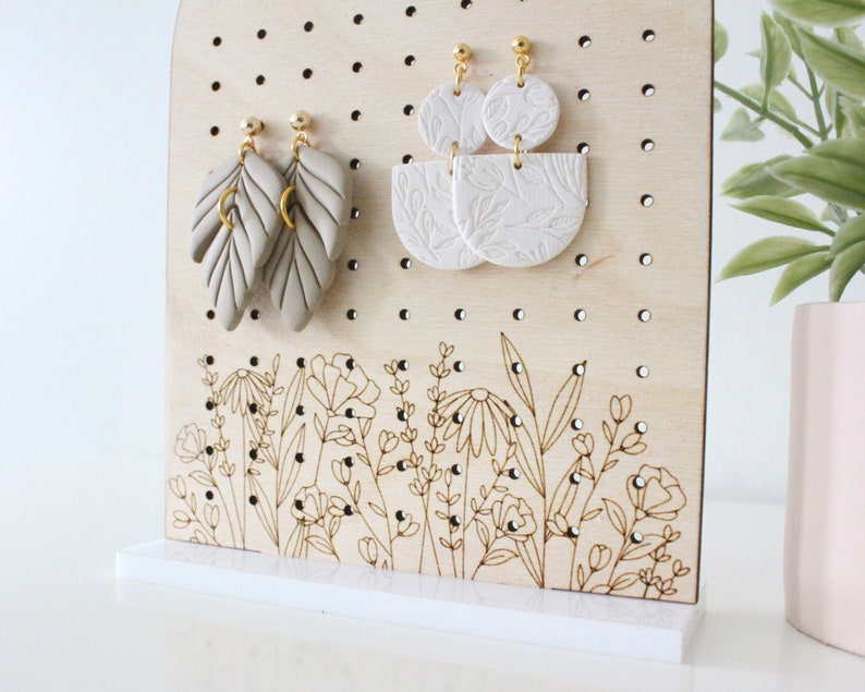 SVG Wildflower Arch Earring Display Stand Laser Cut File for Glowforge, Floral Jewelry Display Stands for Earrings image 2