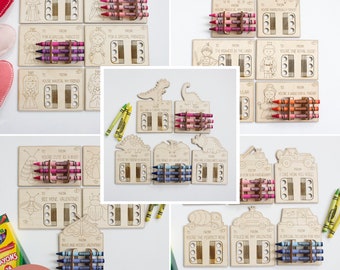 SVG Set of 28 Crayon Holder Valentines | Kids Classroom Valentine Card Gift Kit | Living Hinge Laser File | Dinosaur Princess Cars Bugs