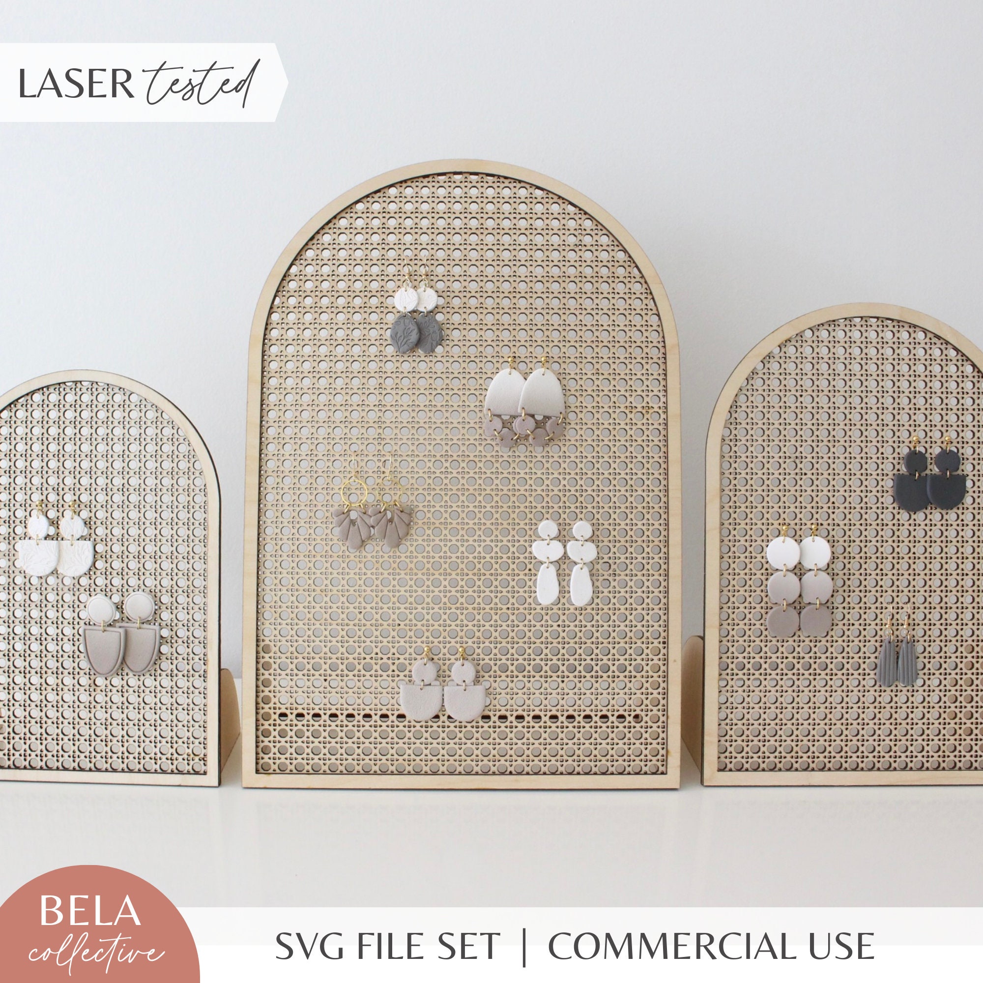 SVG Set of 3 Large Rattan Cane Arch Earring Display Stand, Laser Cut ...