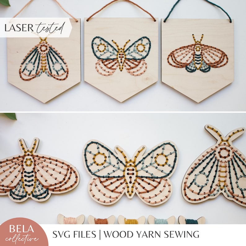 SVG Set of 3 Moth Yarn Sewing Patterns for Laser Cutting | Embroidery ...
