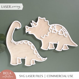 SVG Dinosaurier Wand Aufkleber Kunstdateien | Holz Kinderzimmer Dekor | Junge Gender Neutral | Kinderzimmer Kunst | Schnittdatei Glowforge Lasers | Holz-Dino
