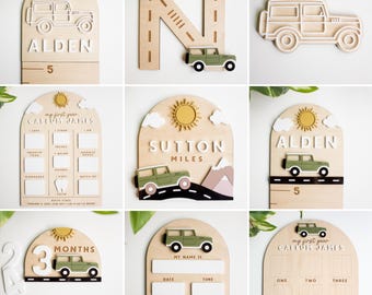 Vintage SUV Baby Name Sign: Laser Cut Wood Decor (SVG File)