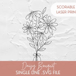 SCOREN Madeliefjeboeket voor Glowforge lasersnijden, SVG-bestand één regel scorebestand, botanische illustraties bloemen houten cadeau kinderkamer folie ganzenveer