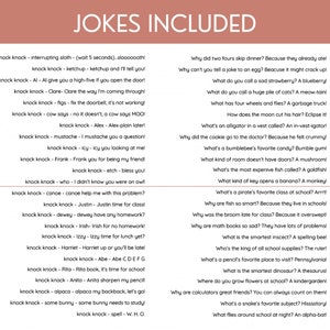 May include: A colourful printable poster with a list of school-themed jokes. The poster has a red, white, and blue colour scheme and features the text "Everyday Jokes" and "School Themed".