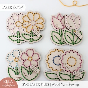 Set di fiori SVG, set di ricamo in filato per cucito per taglio laser, progetto di cucito per bambini per la festa della mamma, kit artigianale fai da te, file di taglio Glowforge