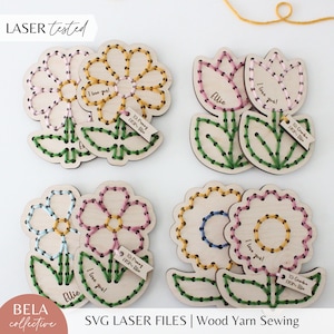 SVG Flowers Set Yarn Embroidery Sewing Set for Laser Cutting, Mothers Day Kids First Sewing Project, Craft Kit DIY, Glowforge Cut File