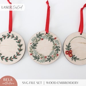 SVG 3 modelli di ricamo di ornamento di Natale ghirlanda per taglio laser, calza soffre, progetto per principianti Glowforge, file di taglio floreale