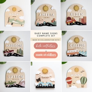 SVG Adventure Set di cartelli con nome SVG / File di taglio acrilico per taglio laser / Moderno PNW Cali Ocean Beach Baby Wood Decor / Segno personalizzato