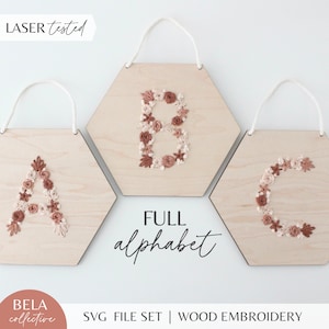 SVG BUNDEL Floral Monogram zeshoek borduurpatronen voor lasersnijden, kous lijden, Glowforge Beginner Project, Floral Cut-bestand