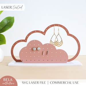 Soporte para pendientes de nube moderno Archivo cortado con láser SVG para Glowforge, soporte para pendientes de botón, exhibición de joyas minimalista Soportes geométricos para pendientes