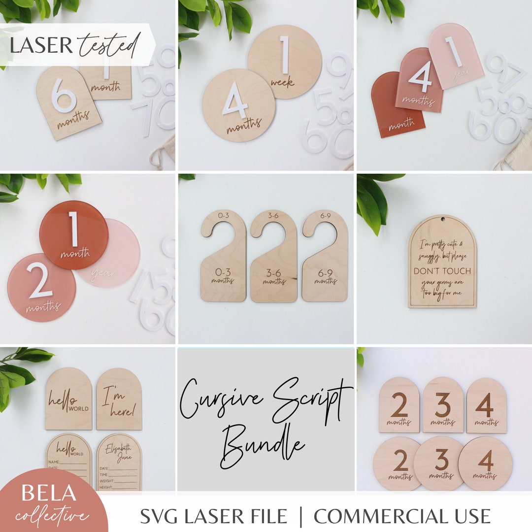 SVG Cursive Bundle File Set of Baby Milestones, Digital Cut Files for ...