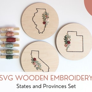 SVG Floral Amerikaanse staten en Canada borduurpatroon voor lasersnijden, bestandsbundel borduurset, Glowforge beginnersproject, bestand knippen