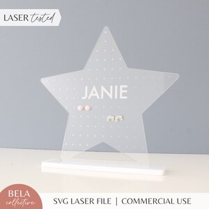 Stern Ohrring Ständer 2 SVG Laser Cut Datei für Glowforge, Mädchen personalisierte Schmuck Halter, benutzerdefinierte Ohrstecker Display, Zauberstab