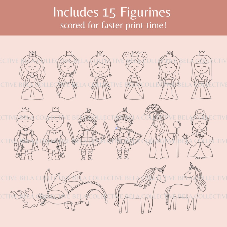 SVG Castle Set of Laser Cutting Scoring Files Princess, Unicorn, Prince, Knight, Wizard, Fairy Godmother, Dragon Figurines DIY Dollhouse image 4