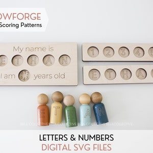 Buchstaben und Zahlen auf Peg Dolls | SVG Digitale Datei Laserdruck Glowforge | Montessori Holzspielzeug multikulturelle Lernheld