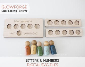 Letters and Numbers Scoring on Peg Dolls | SVG Digital File Laser Printing Glowforge | Montessori Wooden Toy Multicultural Educational Hero