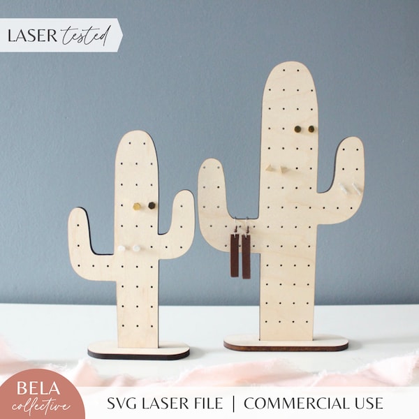 Orecchini Cactus Supporti File SVG tagliati al laser per Glowforge, Portagioie personalizzato Southwest, Espositore per borchie personalizzato Cactus