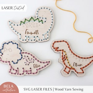 Zestaw SVG Dinosaur Yarn Haft Szycie Zestaw do Cięcia Laserowego, Pierwszy Projekt Szycia Dla Dzieci, Zestaw Do Rękodzieła Nowoczesny DIY, Plik Do Cięcia Glowforge