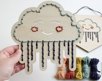 SVG Raincloud Yarn Sewing Pattern for Laser Cutting | Happy Weather Cloud Kids First Sewing Embroidery Project File | Craft Kit DIY