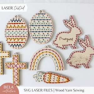 SVG Pasen Set Garen Borduurnaaiset voor lasersnijden, Kids First Naaiproject, Craft Kit Modern DIY, Glowforge Cut File