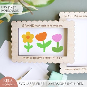 Marcos de arte festoneados SVG para niños para tarjetas de notas de 3 x 5 / Regalo para abuelos / Regalo de madera para niños para mamá abuela / Archivos de corte láser Glowforge