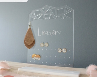 Geometric Earring Stand SVG Laser Cut File for Glowforge, Beginner Project, Personalized Jewelry Holder, Custom Hanging Stud Earring Display