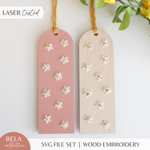 Modello di ricamo segnalibro margherita SVG per taglio laser, kit di progetto per principianti Glowforge, file di taglio, set di kit per ricamo