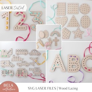 SVG Lacing Boards File Bundle For Laser Cutting, Glowforge Cars Trucks Construction, Montessori Sewing Embroidery Kids Craft Set