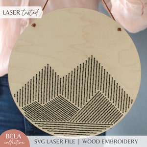 Modello di ricamo geometrico di montagna SVG per taglio laser, kit di ricamo in legno, progetto per principianti Glowforge, file di taglio floreale