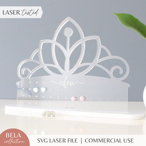 Tiara Earring Stand 2 File di taglio laser SVG per Glowforge, Porta gioielli personalizzati per ragazze, Display per orecchini personalizzati, Principessa ereditaria