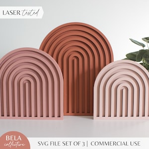 SVG Boho Rainbow Line Art Trio / File tagliato al laser per Glowforge / Decorazione geometrica moderna in legno / Set da appendere alla parete / Linee di legno Line Art