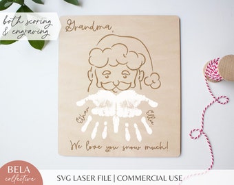 SVG Christmas Santa Handprint Sign Set of 4 | Wood Holiday Santa's Beard Sign | Wooden Kids Gift for Mom Grandma | Laser Cutting Files