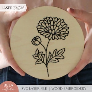 SVG-borduurpatroon voor lasersnijden, geboortemaand november chrysant, Glowforge beginnersproject, bloemen gesneden bestand