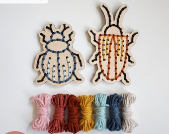 SVG Beetle Bugs Yarn Embroidery Sewing Set for Laser Cutting | Kids First Sewing Project | Craft Kit DIY | Glowforge Cut File