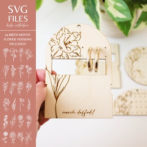 SVG | 96 versies voor reisoorbellen | Bestandsset geboortemaand |  Vintage moderne bloemsierkunst | Eenvoudige lasersnijgravurepatronen